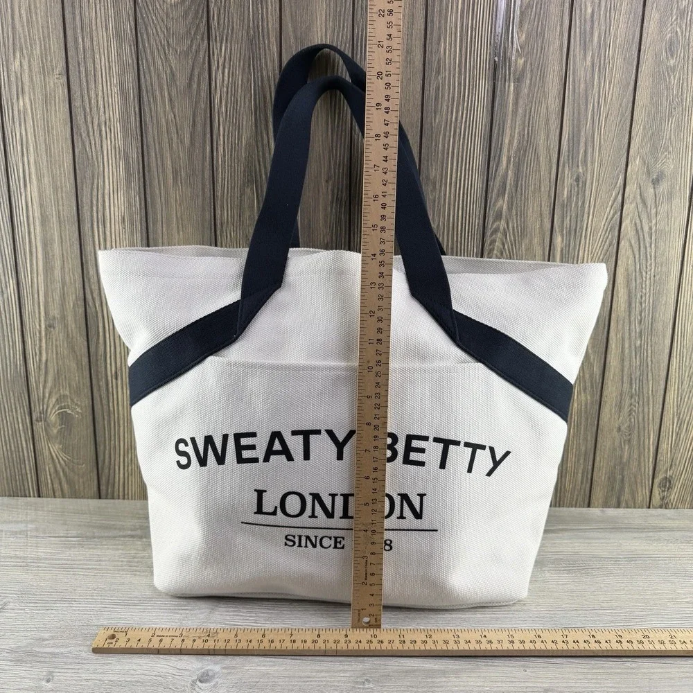 Sweaty Betty London Essentials Canvas Tote Bag White Black Logo Large Cotton